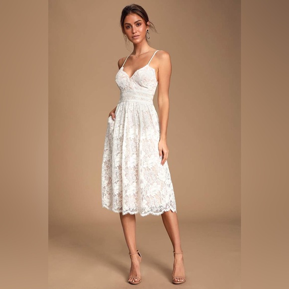 Dresses & Skirts - Lulus Treasure Me White Lace Midi Dress